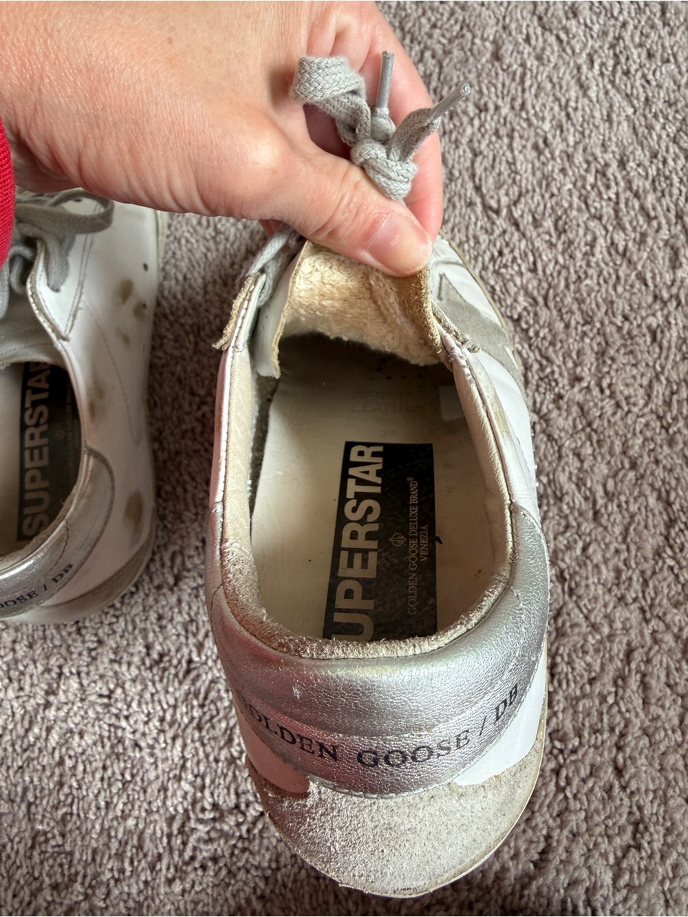 Golden Goose superstar distressed White Leather Sneakers with Gray Star - Picture 9 of 14